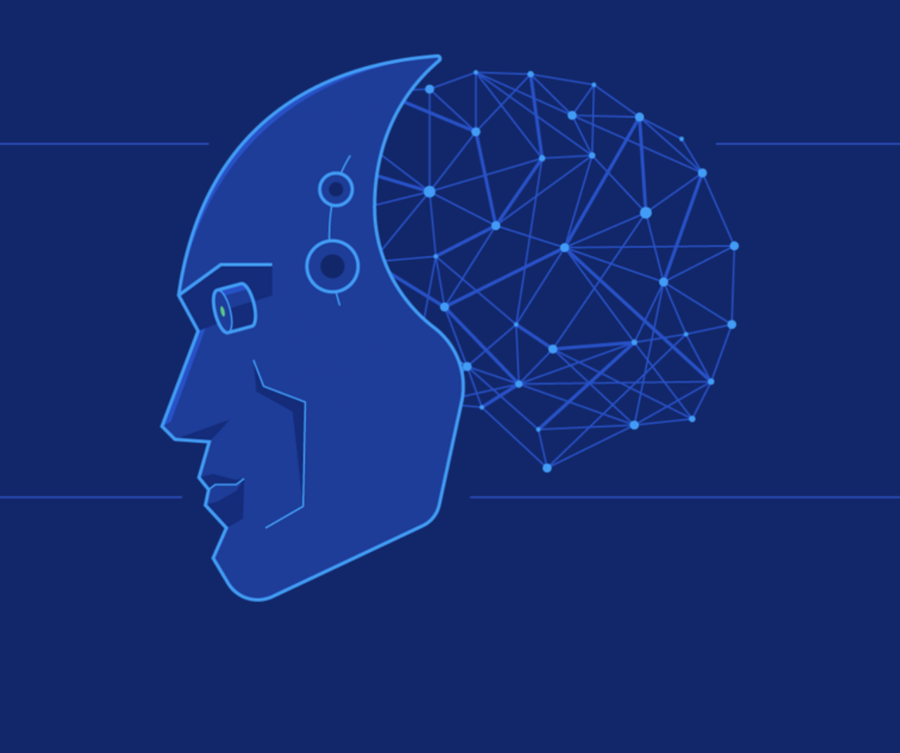 Profile illustration combining a human face with a neural network