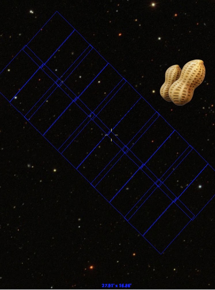 Hubble survey footprints across a deep star field with a peanut graphic